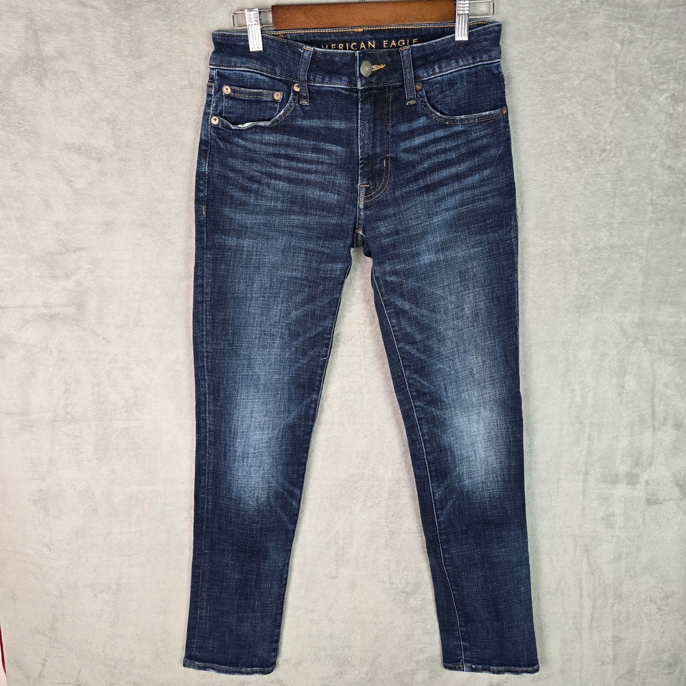 American Eagle Slim Straight Jeans Mens 28x32 Dark Wash Blue Stretch Denim
